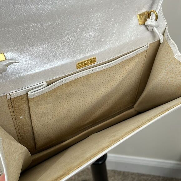 Raphael Salato Vintage Leather Flap Bag Clutch 70s White Blue Crystal Leaf - Picture 6 of 11